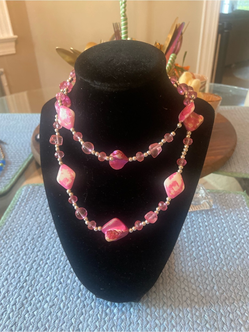 Pink Double-Strand Beaded Necklace